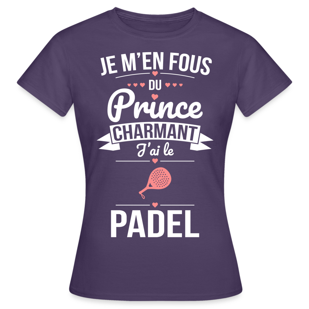 T-shirt Femme - Je m'en fous du prince charmant j'ai le padel - violet foncé