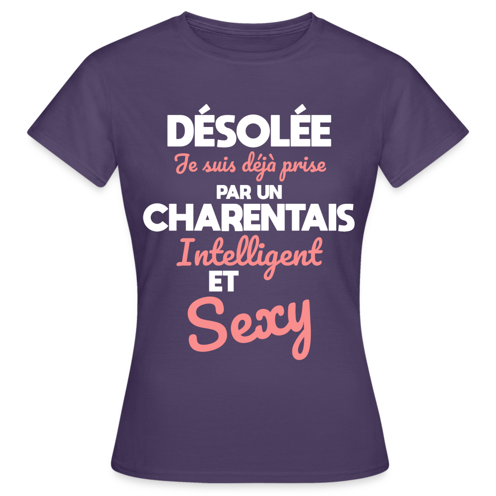 T-shirt Femme - Je suis déjà prise par un Charentais intelligent et sexy - violet foncé