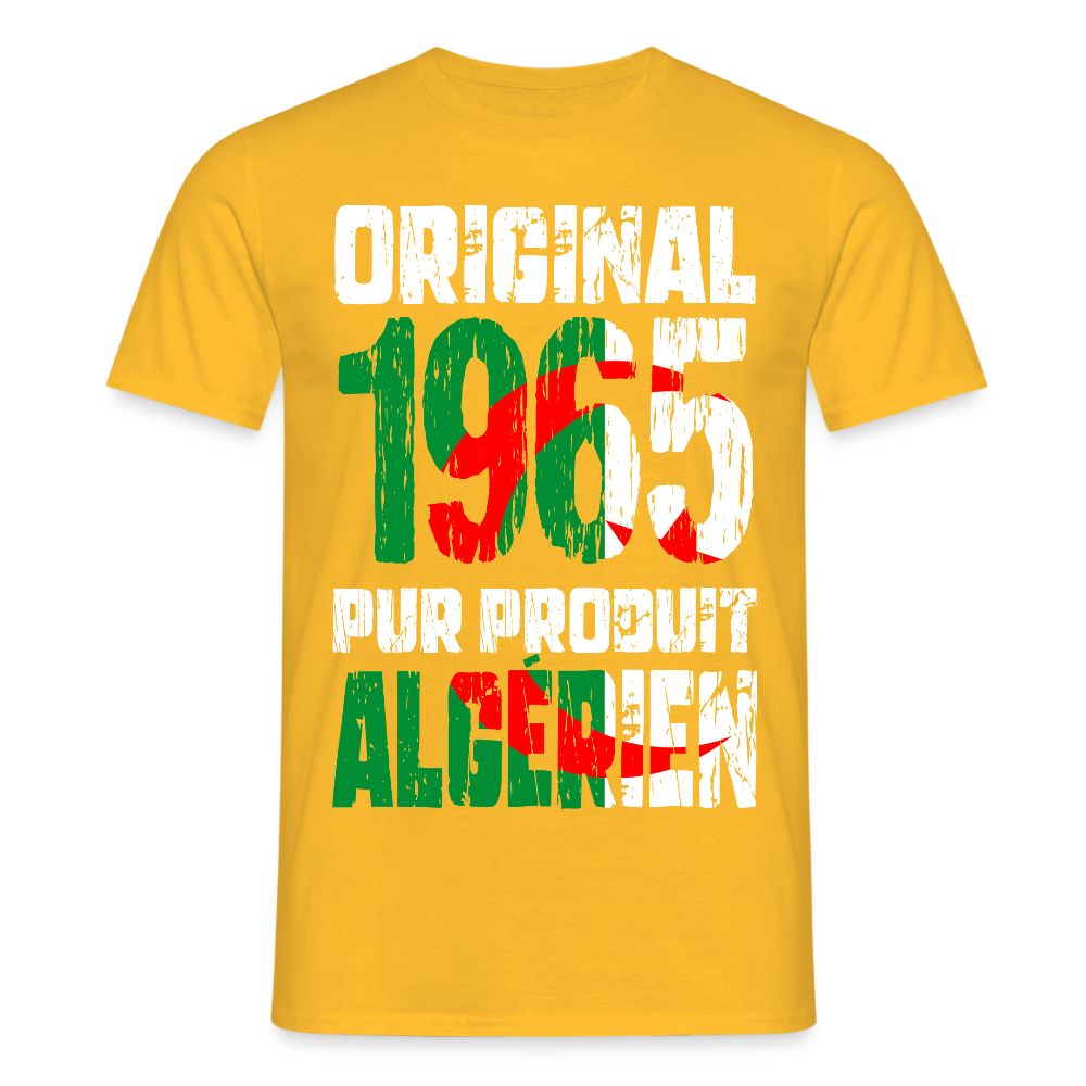T-shirt Homme - Anniversaire 60 Ans - Original 1965 - Pur produit Algérien - jaune