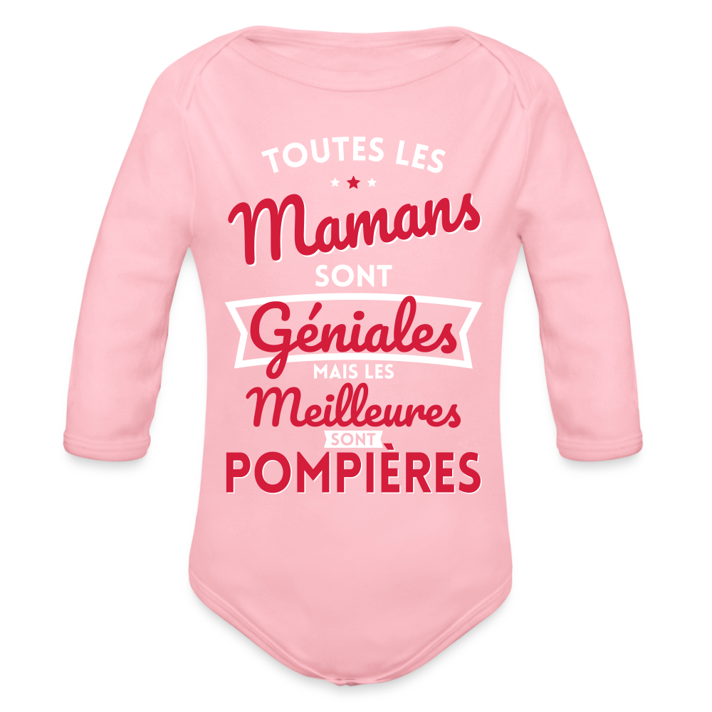 Body Bébé bio manches longues - Mamans géniales - Les meilleures sont pompières - rose clair