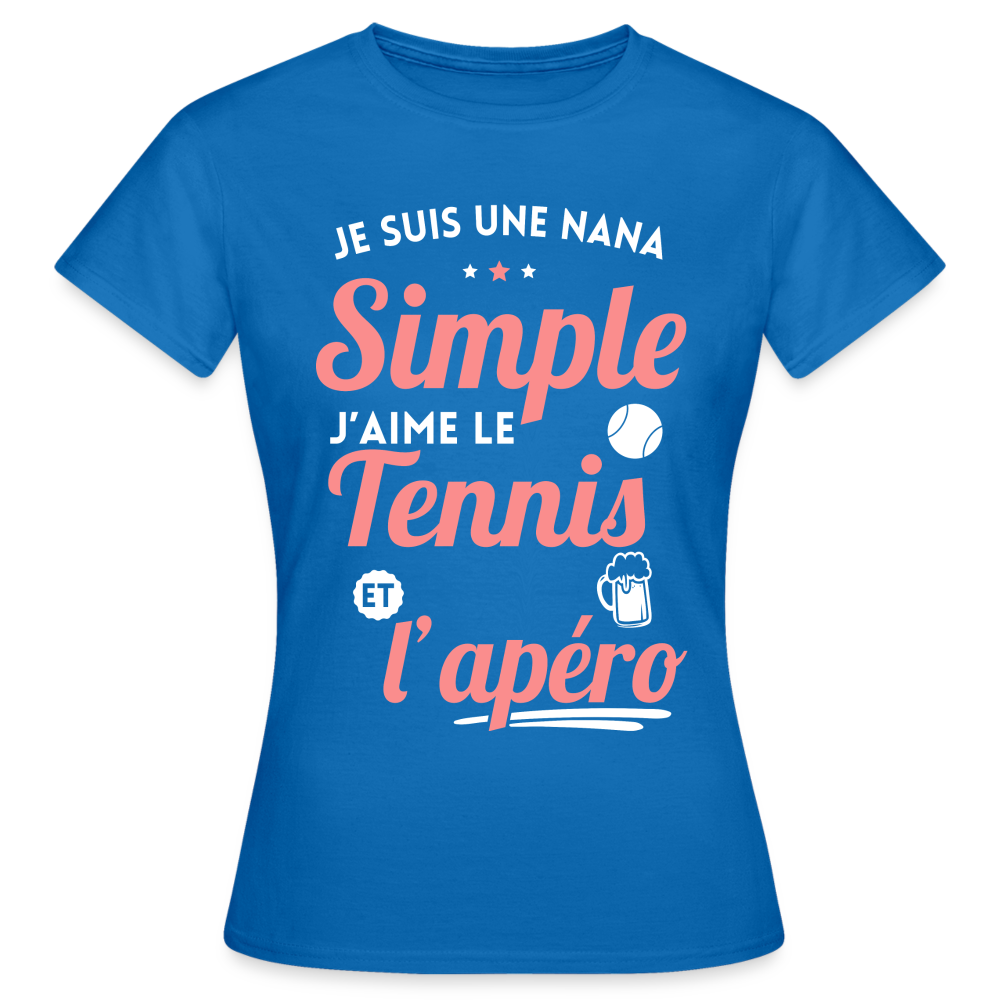 T-shirt Femme - J'aime le tennis et l'apéro - bleu royal