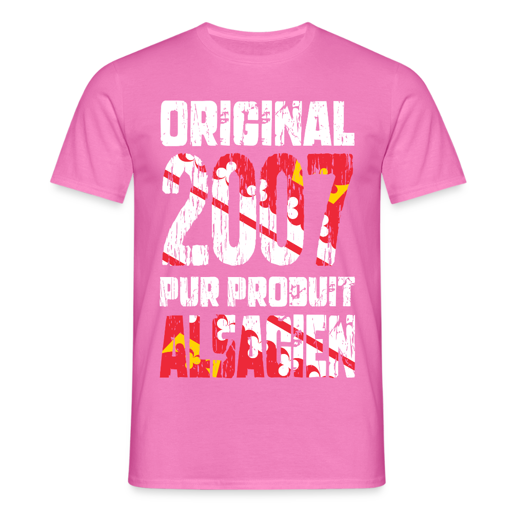 T-shirt Homme - Anniversaire 18 Ans - Original 2007 - Pur produit Alsacien - rose