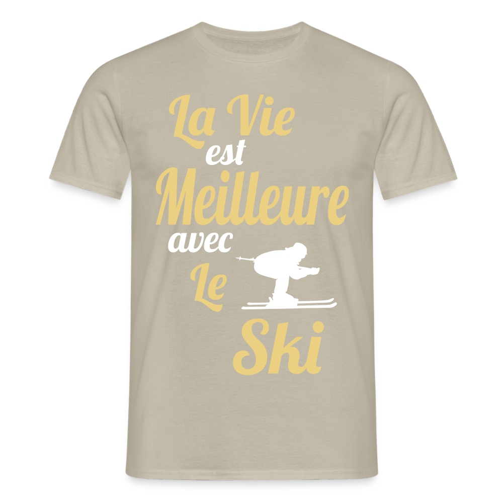 T-shirt Homme - La vie est meilleure avec le Ski - beige sable