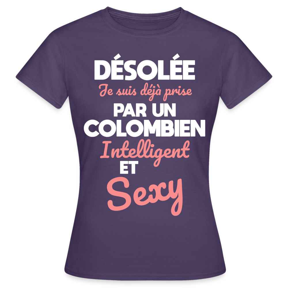 T-shirt Femme - Je suis déjà prise par un Colombien intelligent et sexy - violet foncé