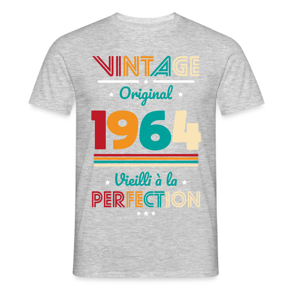 T-shirt Homme - Anniversaire 61 Ans - Vintage Original 1964 - gris chiné