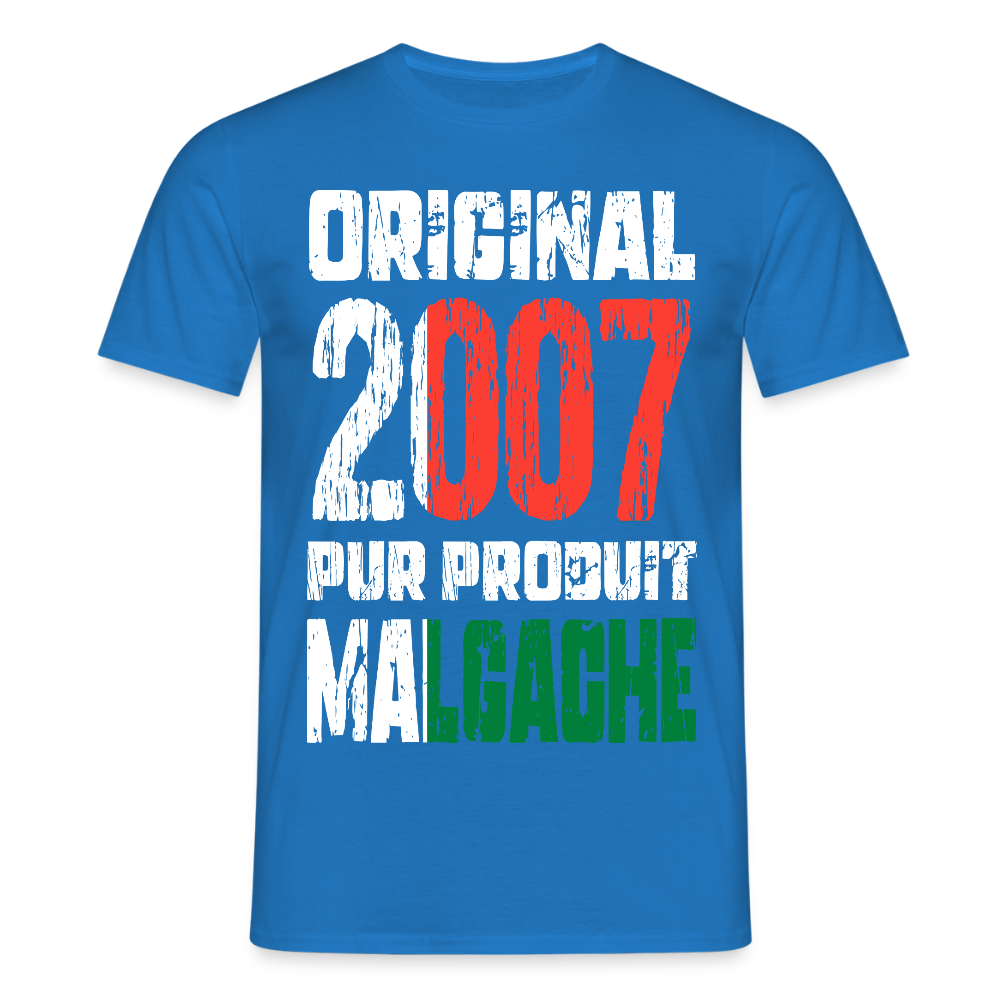 T-shirt Homme - Anniversaire 18 Ans - Original 2007 - Pur produit Malgache - bleu royal