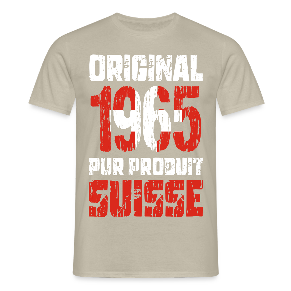 T-shirt Homme - Anniversaire 60 Ans - Original 1965 - Pur produit Suisse - beige sable