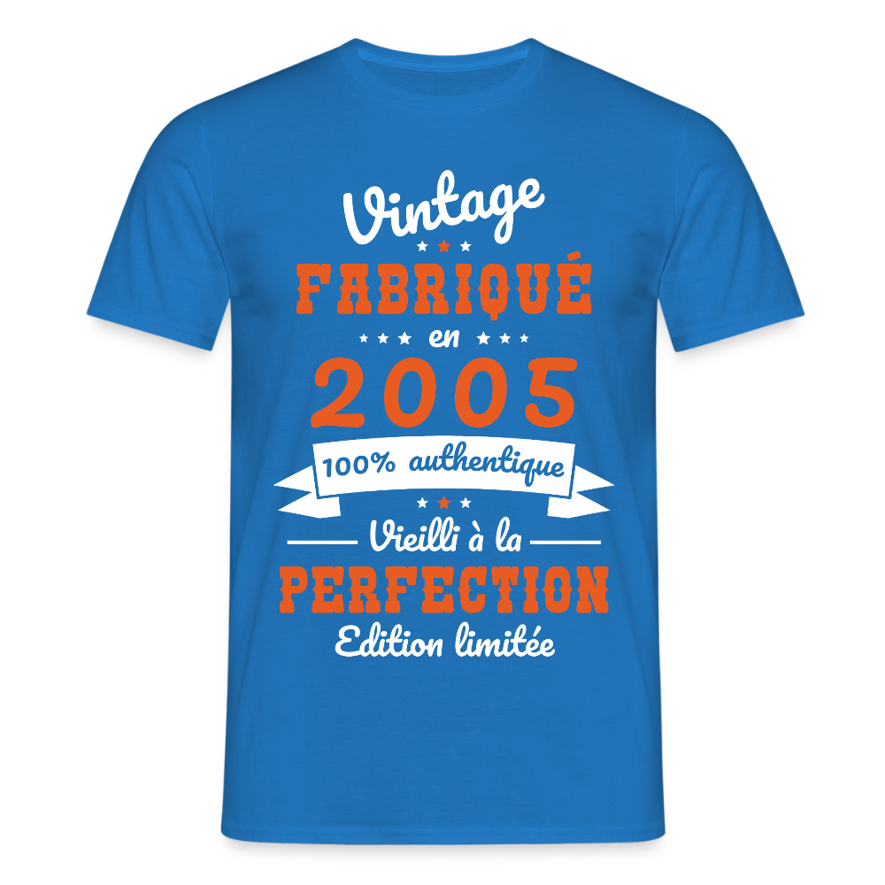 T-shirt Homme - Anniversaire 20 Ans - Vintage fabriqué en 2005 - bleu royal