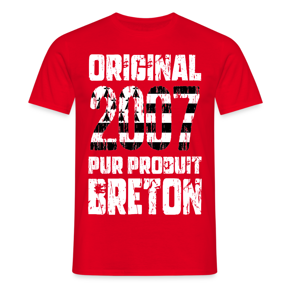 T-shirt Homme - Anniversaire 18 Ans - Original 2007 - Pur produit Breton - rouge