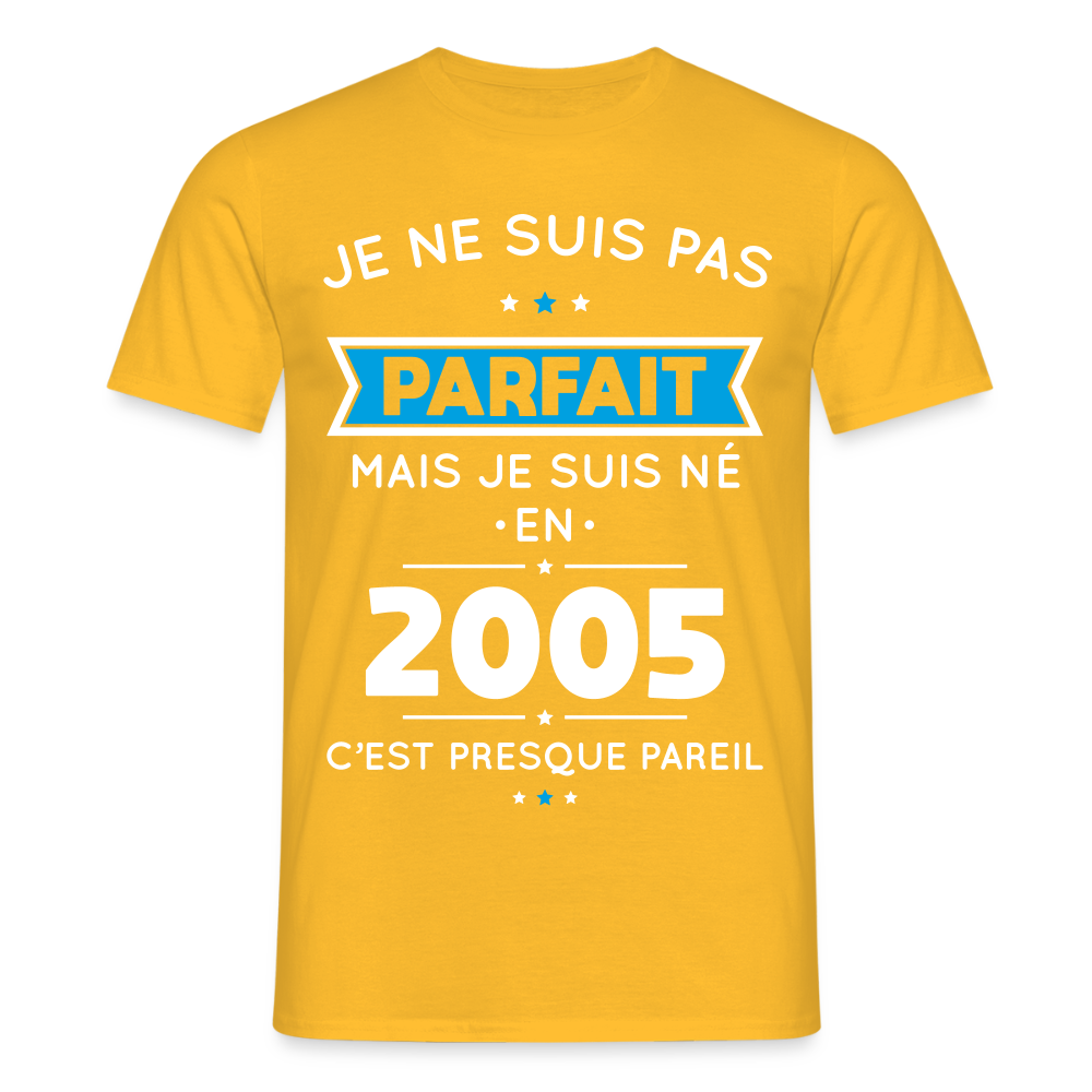 T-shirt Homme - Anniversaire 20 Ans - Pas parfait mais né en 2005 - jaune