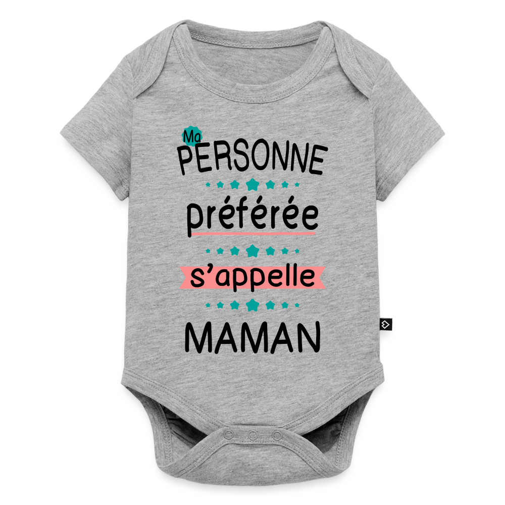 Body bébé bio manches courtes coloris clair impression rose - Personne préférée Maman - gris chiné