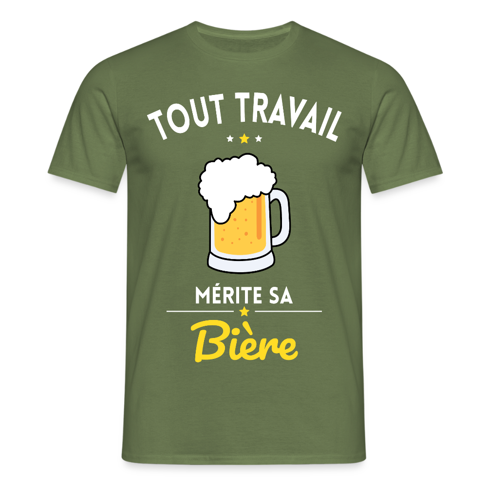 T-shirt Homme - Tout travail mérite sa bière - vert militaire