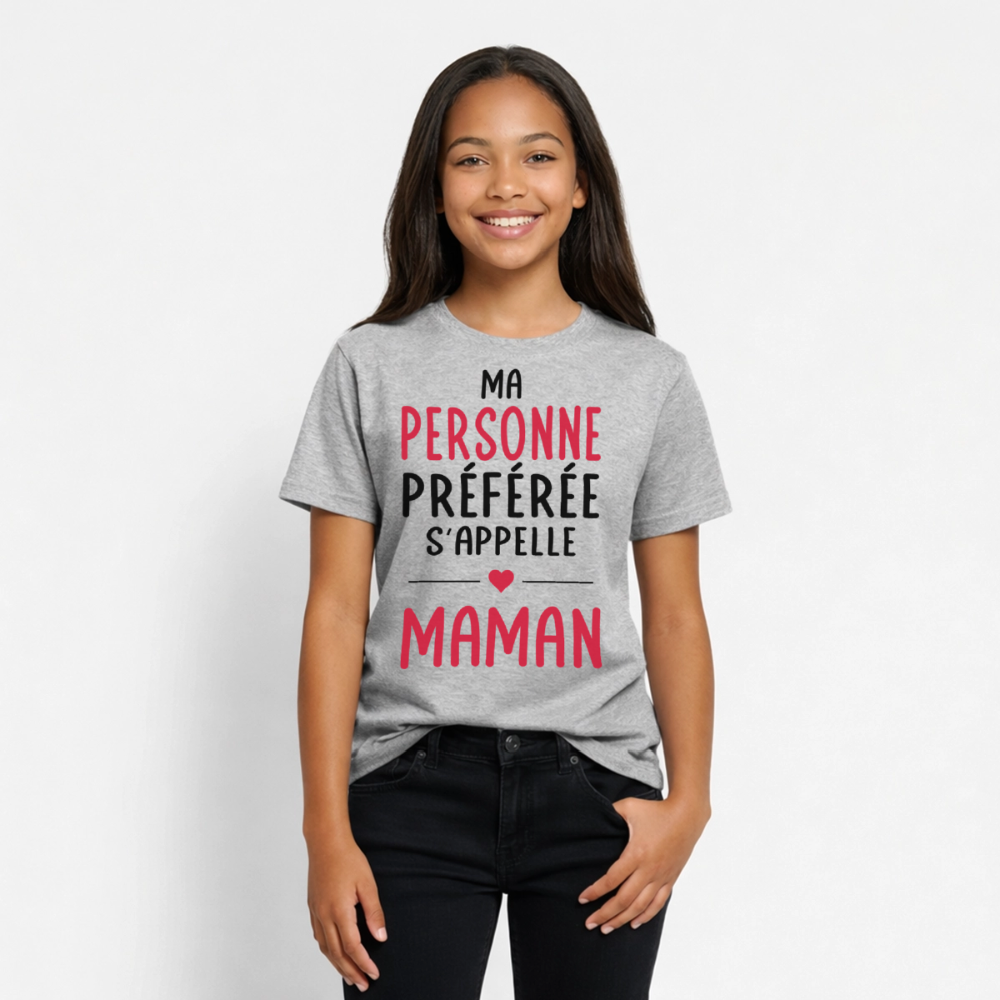 T-shirt ado coloris clair - Ma personne préférée s'appelle Maman - gris chiné