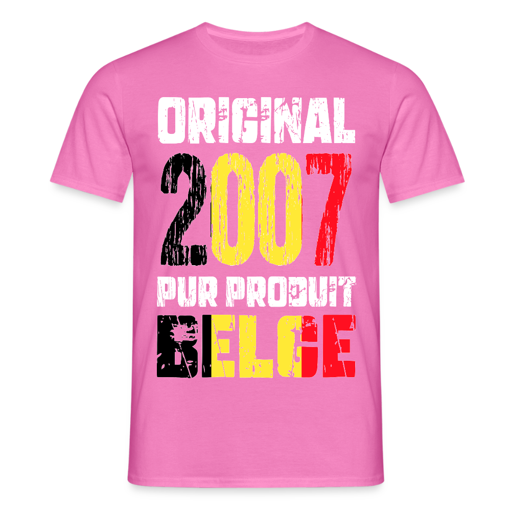T-shirt Homme - Anniversaire 18 Ans - Original 2007 - Pur produit Belge - rose