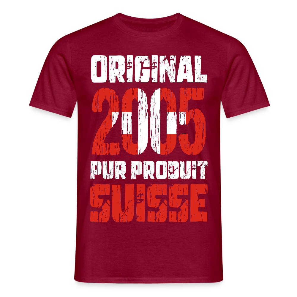 T-shirt Homme - Anniversaire 20 Ans - Original 2005 - Pur produit Suisse - rouge brique