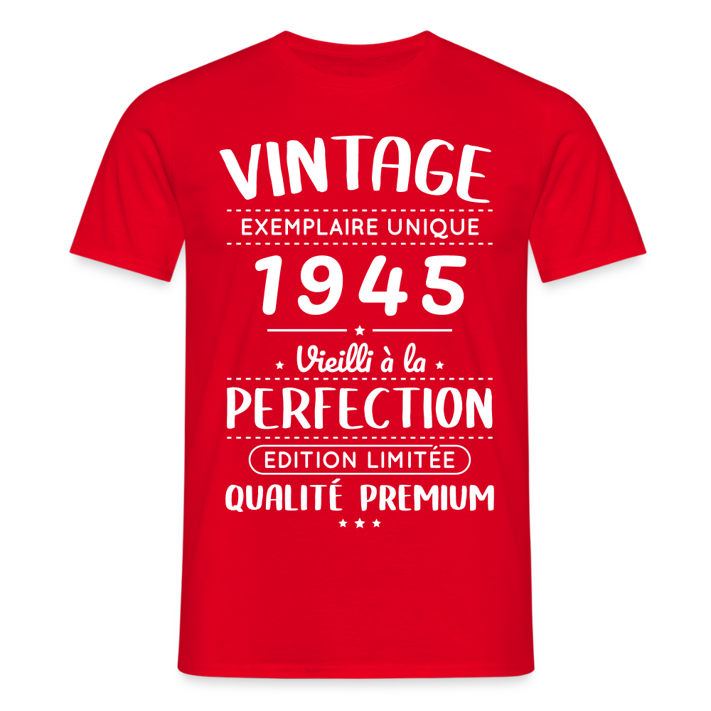 T-shirt Homme - Anniversaire 80 Ans - Vintage 1945 - rouge