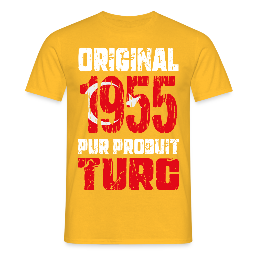 T-shirt Homme - Anniversaire 70 Ans - Original 1955 - Pur produit Turc - jaune