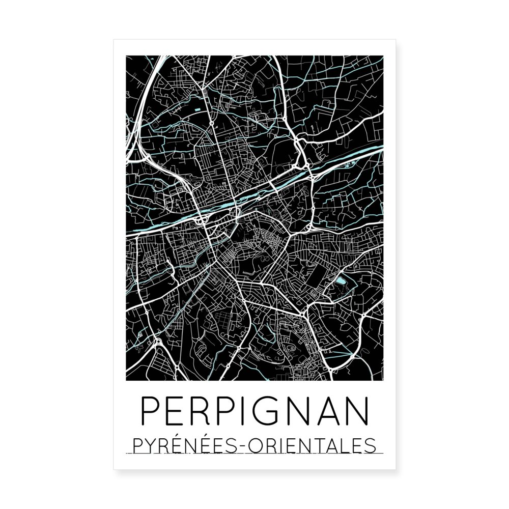 Poster Perpignan - Plan Perpignan - 20 x 30 cm - blanc