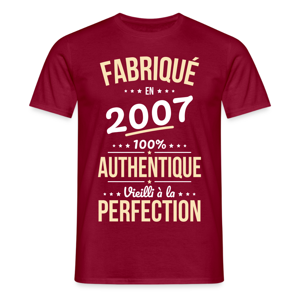 T-shirt Homme - Anniversaire 18 Ans - Fabriqué en 2007 - rouge brique