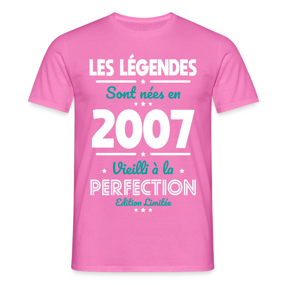 T-shirt Homme - Anniversaire 18 Ans - Les Légendes sont nées en 2007 - rose