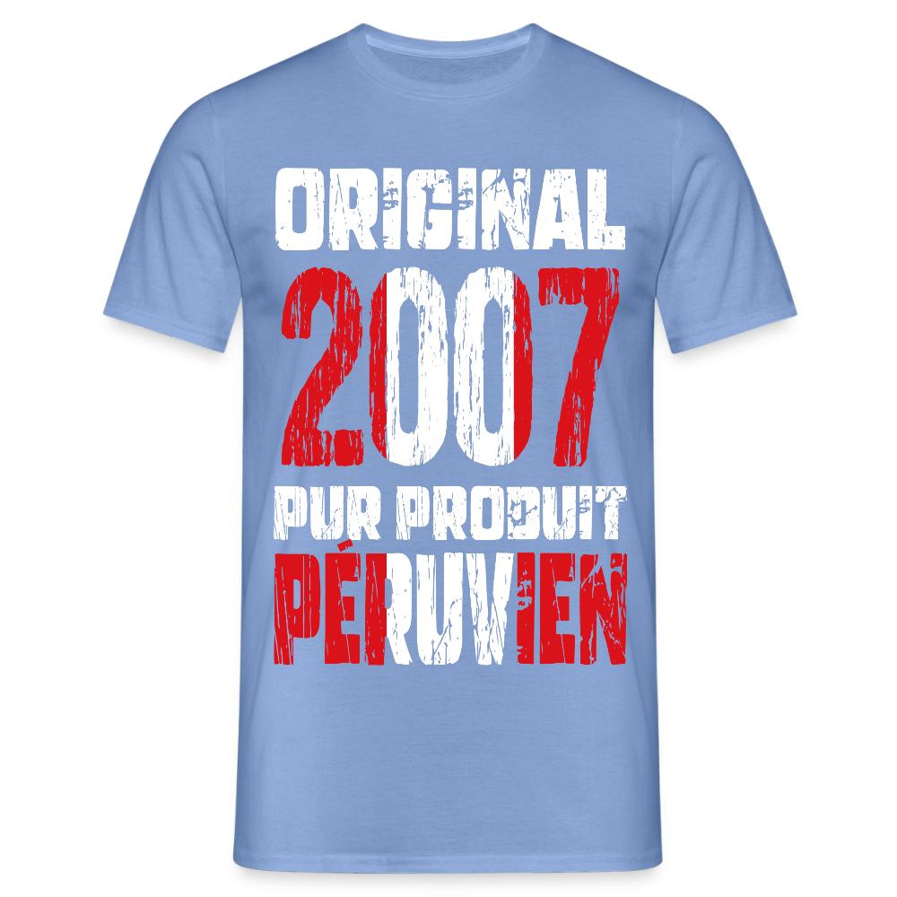 T-shirt Homme - Anniversaire 18 Ans - Original 2007 - Pur produit Péruvien - carolina blue
