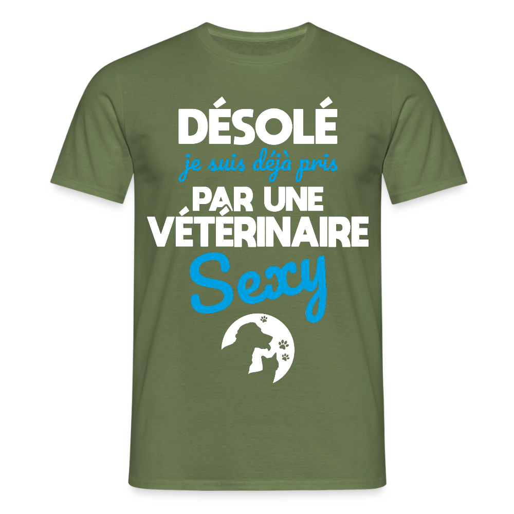 T-shirt Homme - Je suis pris par une vétérinaire sexy - vert militaire