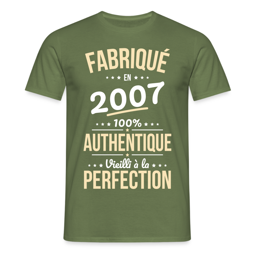 T-shirt Homme - Anniversaire 18 Ans - Fabriqué en 2007 - vert militaire