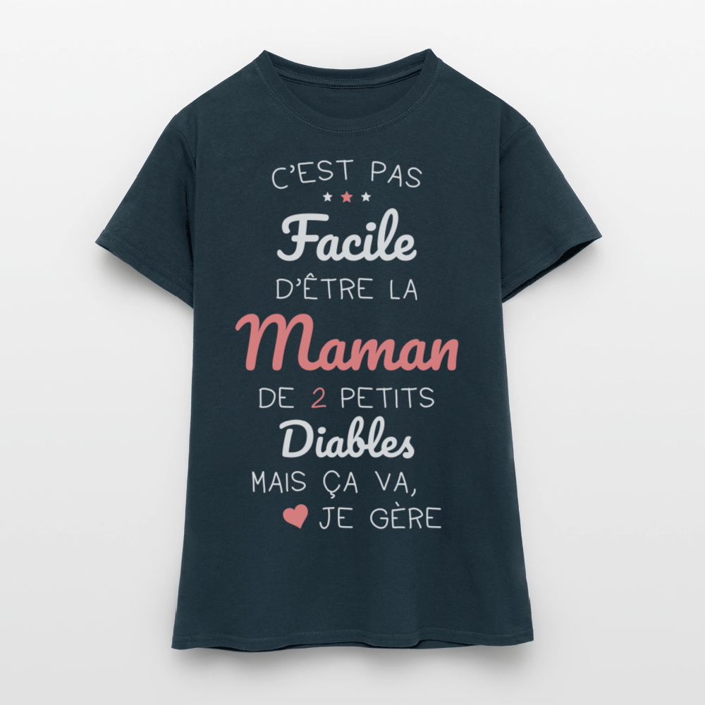 T-shirt Femme - Pas facile d'être la maman de 2 petits diables - marine