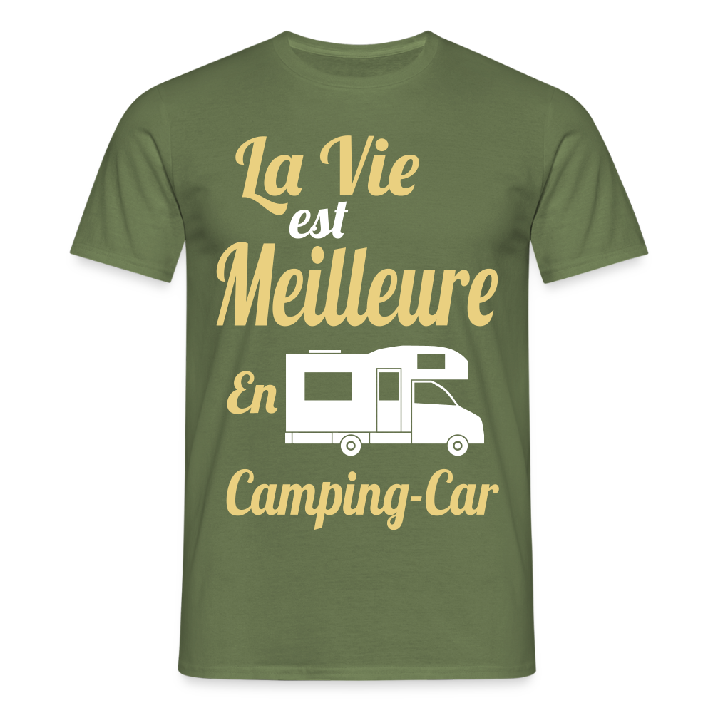 T-shirt Homme - La vie est meilleure avec en Camping-car - vert militaire