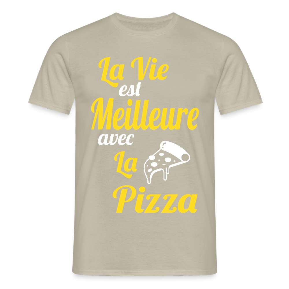 T-shirt Homme - La vie est meilleure avec la Pizza - beige sable