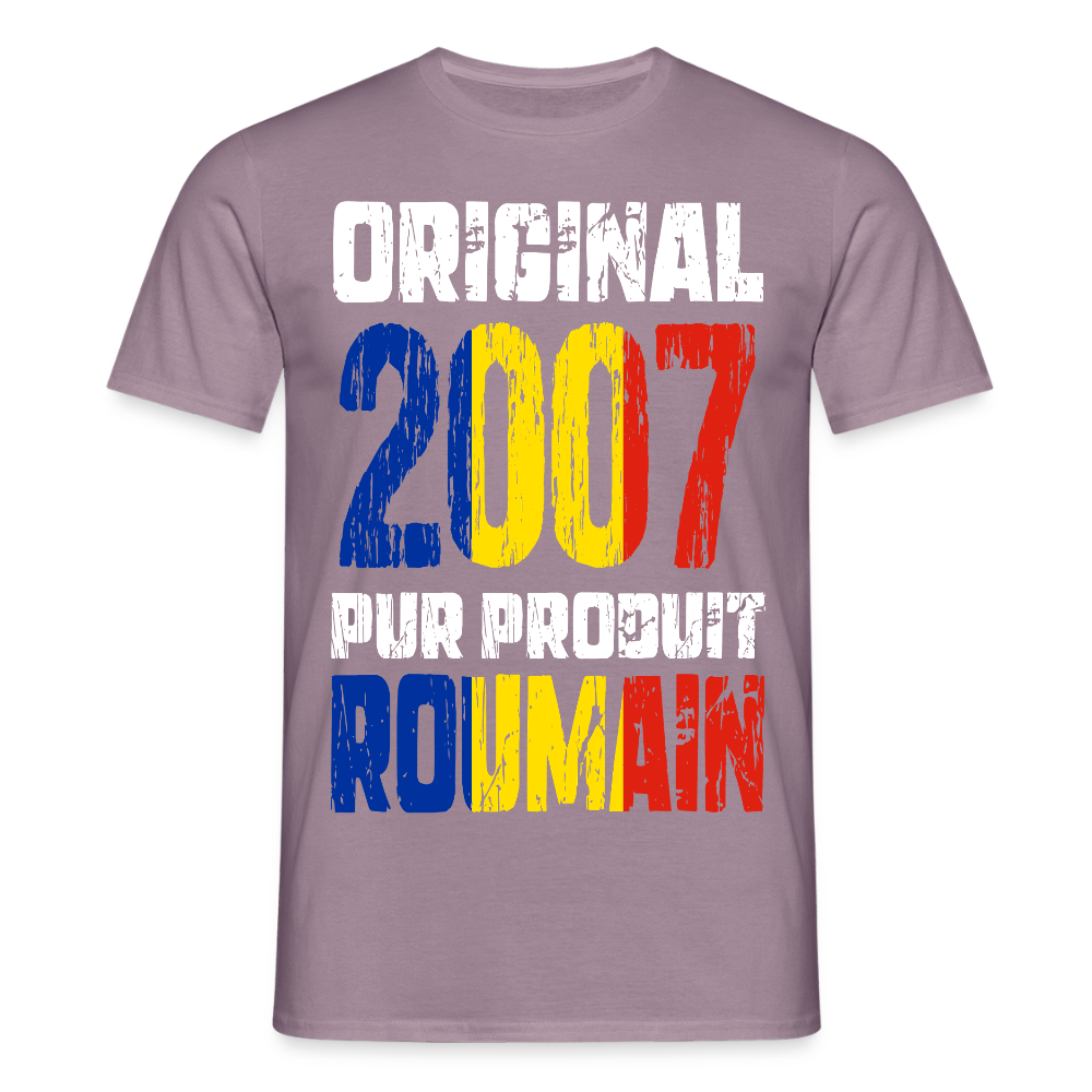 T-shirt Homme - Anniversaire 18 Ans - Original 2007 - Pur produit Roumain - mauve gris