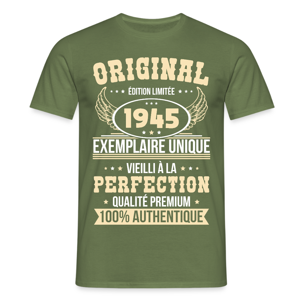 T-shirt Homme - Anniversaire 80 Ans - Original 1945 - vert militaire