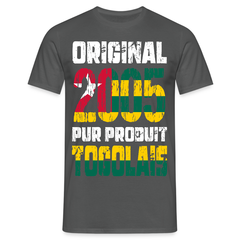 T-shirt Homme - Anniversaire 20 Ans - Original 2005 - Pur produit Togolais - charbon