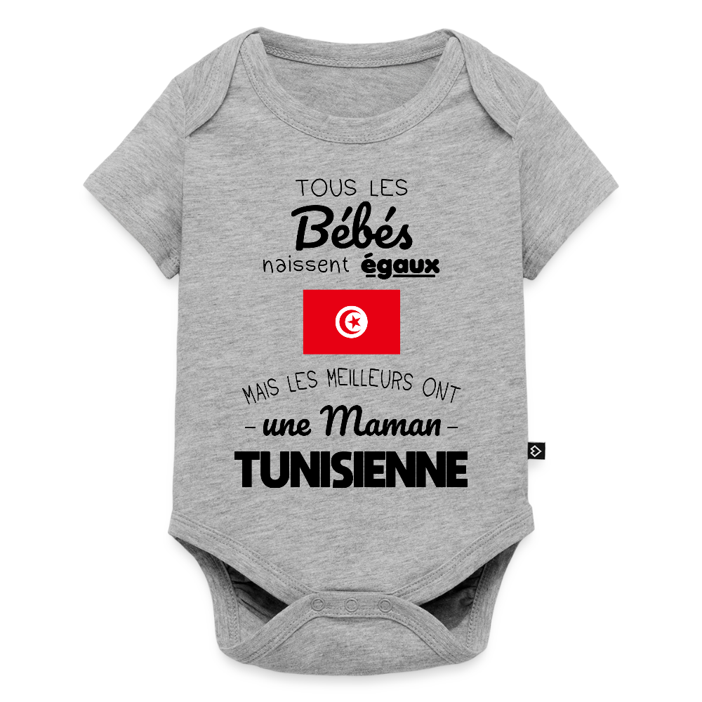 Body Bébé bio manches courtes - Les Meilleurs Ont Une Maman Tunisienne - gris chiné