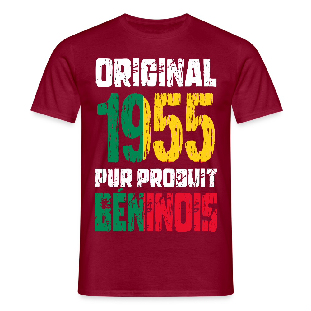 T-shirt Homme - Anniversaire 70 Ans - Original 1955 - Pur produit Béninois - rouge brique