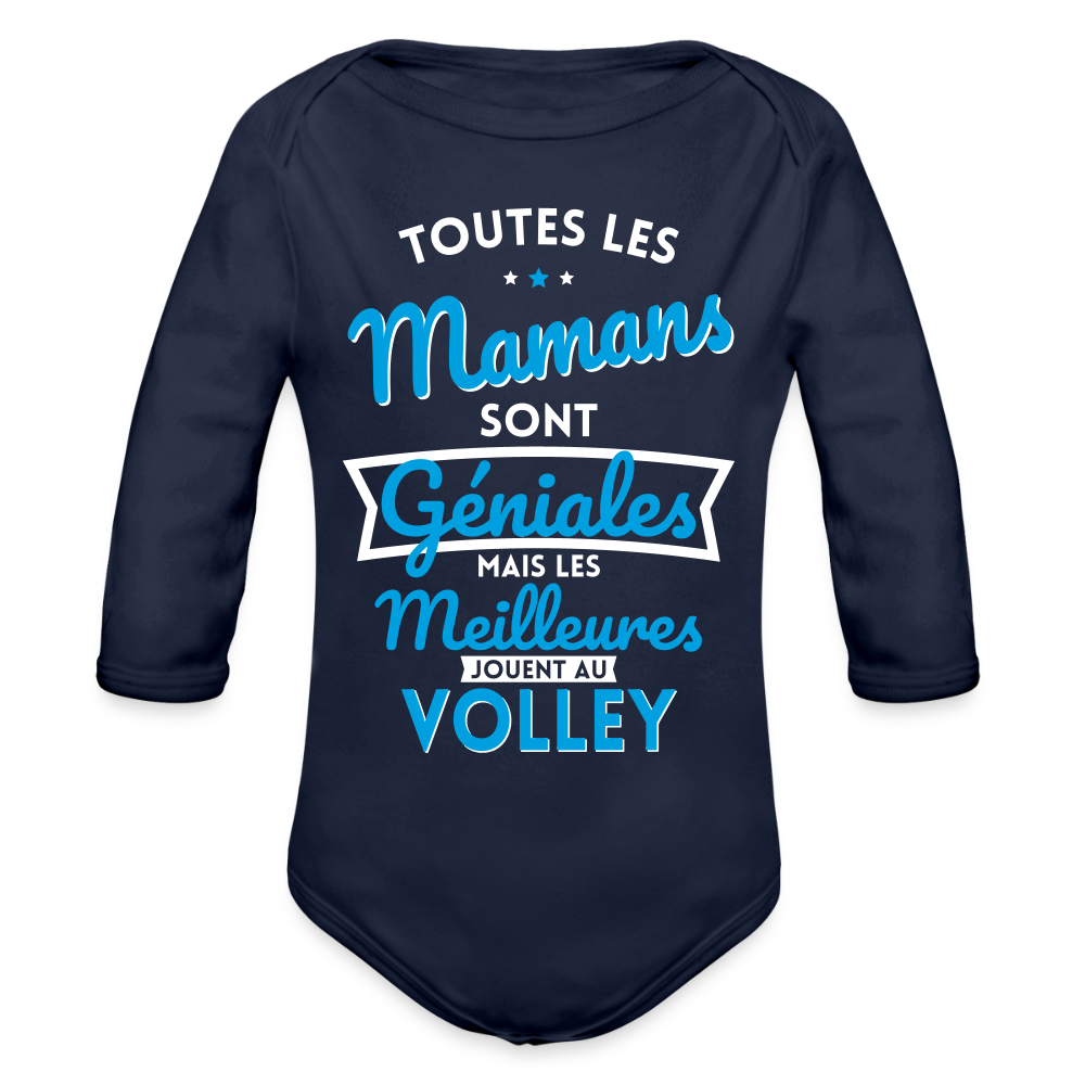 Body Bébé bio manches longues - Mamans géniales - Les meilleures jouent au volley - marine foncé