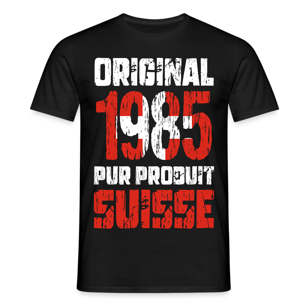 T-shirt Homme - Anniversaire 40 Ans - Original 1985 - Pur produit Suisse - noir