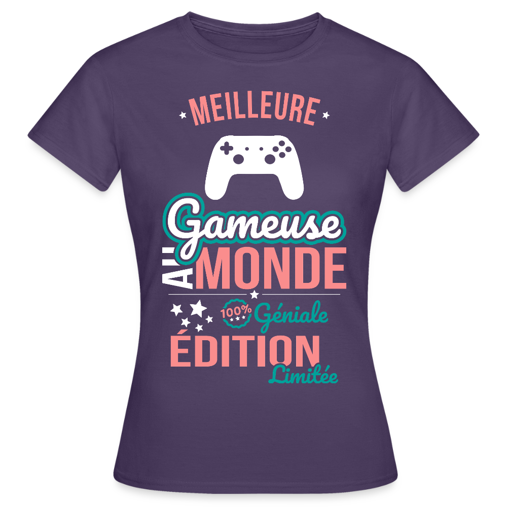 T-shirt Femme - Meilleure Gameuse au monde - 100% géniale - violet foncé