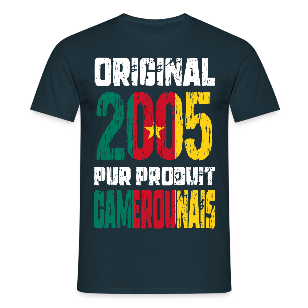 T-shirt Homme - Anniversaire 20 Ans - Original 2005 - Pur produit Camerounais - marine