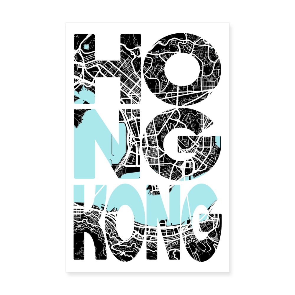 Poster Hong Kong - Plan Hong Kong - 20 x 30 cm - blanc