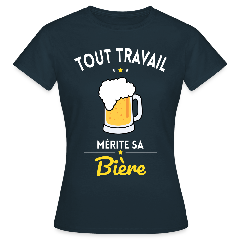 T-shirt Femme - Tout travail mérite sa bière - marine