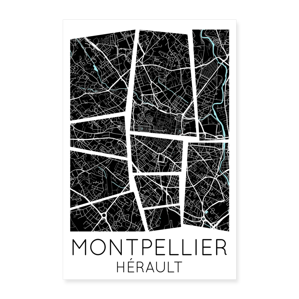 Poster Montpellier - Plan Montpellier - 60 x 90 cm - blanc