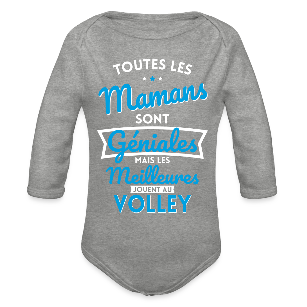 Body Bébé bio manches longues - Mamans géniales - Les meilleures jouent au volley - gris chiné