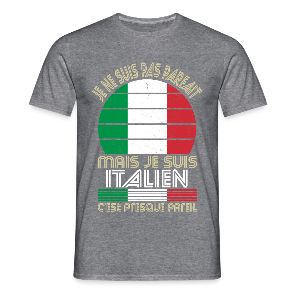 T-shirt Italie homme humour – Je ne suis pas parfait mais je suis italien - graphite chiné