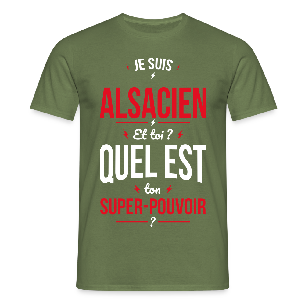 T-shirt Homme - Je suis Alsacien - Super-pouvoir - vert militaire