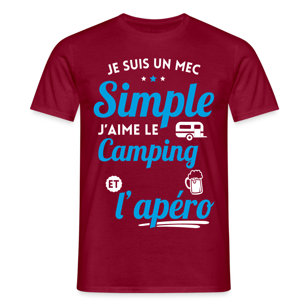 T-shirt Homme - J'aime le camping et l'apéro - rouge brique