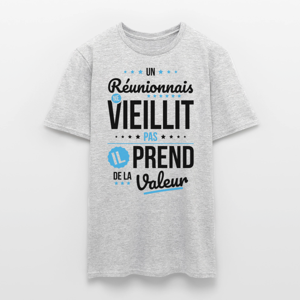 T-shirt Homme - Un Réunionnais ne vieillit pas - gris chiné