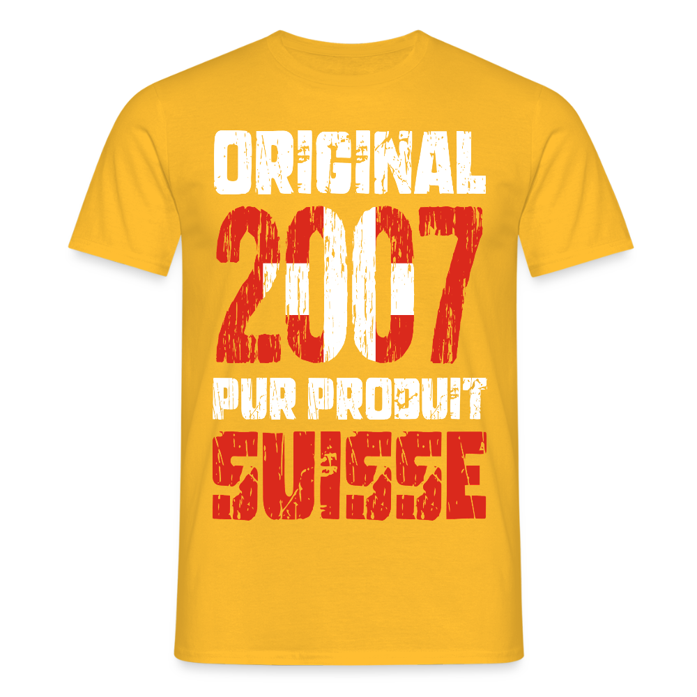 T-shirt Homme - Anniversaire 18 Ans - Original 2007 - Pur produit Suisse - jaune