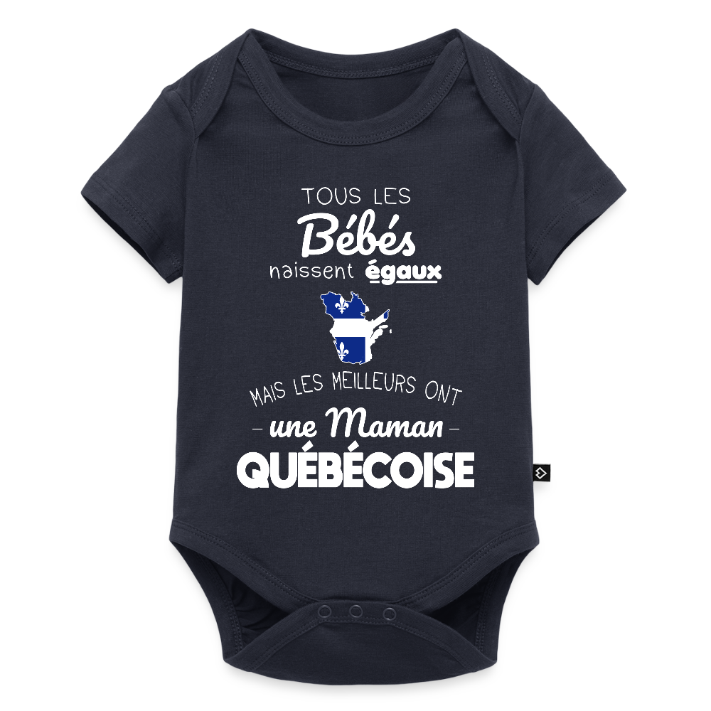 Body Bébé bio manches courtes - Les Meilleurs Ont Une Maman Québécoise - bleu marine