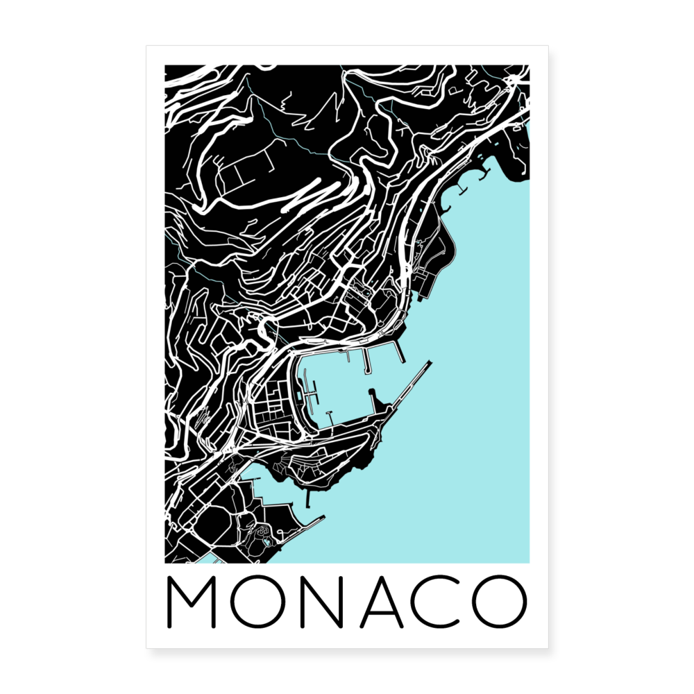 Poster Monaco - Plan Monaco - 40 x 60 cm - blanc